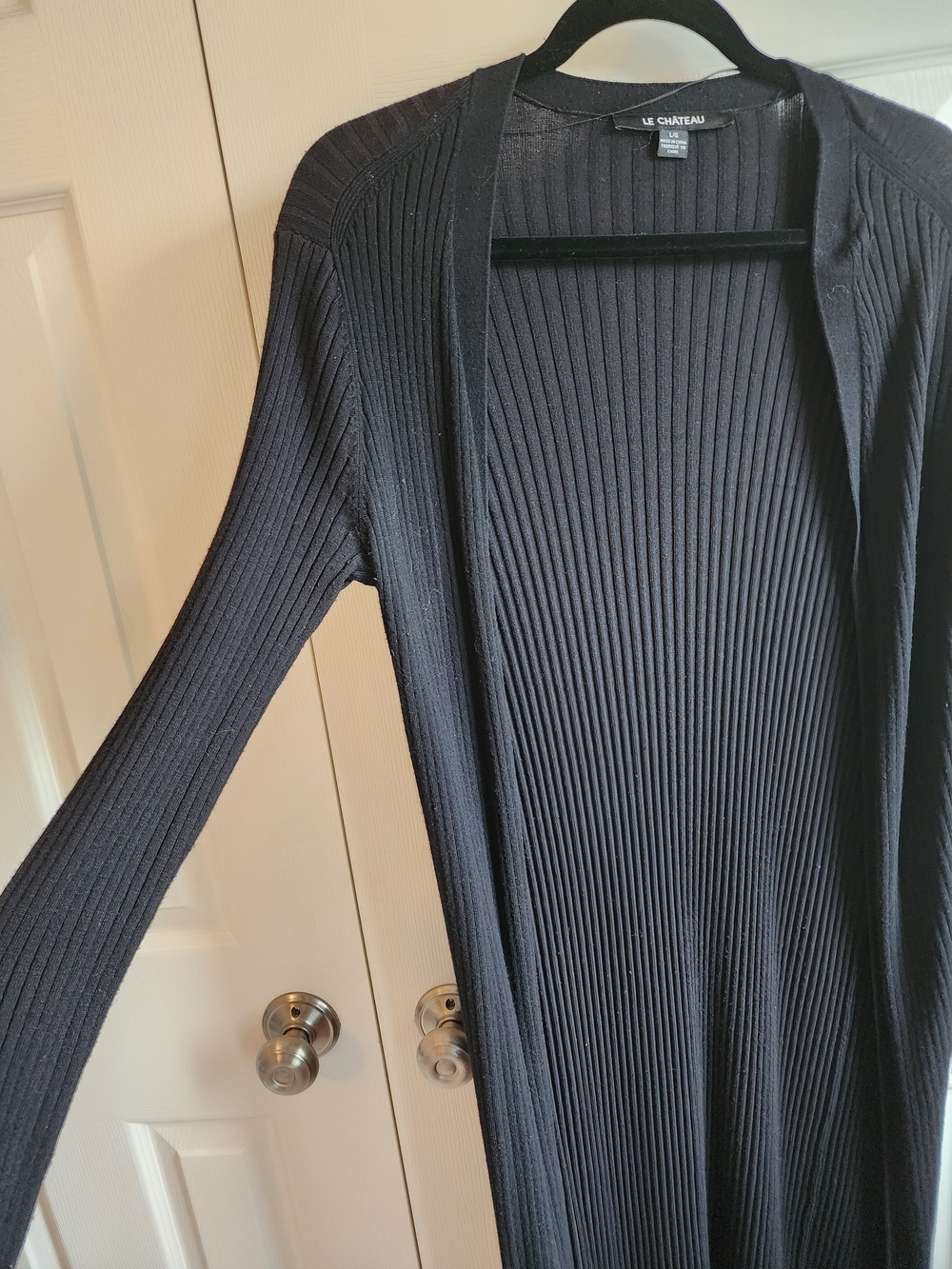 le chateau Long Black Ribbed Open-Front Cardigan Size LG - Picture 4 of 5